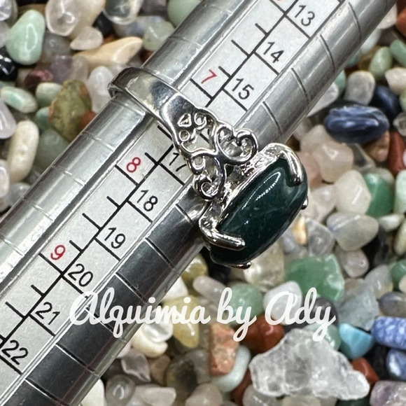 Moss agate silver Victorian ring/abundance for Gemini - Picture 3 of 5